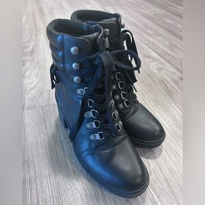 Mix No. 6 Black Lace-Up Chunky Heel Ankle Boots